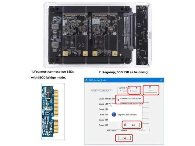 Alt view image 3 of 7 - Dual mSATA SSD Bridge Adapter with JBOD RAID0 Span Mode, Convert Dual Mini-SATA SSD to USB3.0 Type-C 2.5 Inch SATA Combo External Enclosure