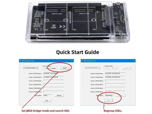 Alt view image 6 of 7 - Dual mSATA SSD Bridge Adapter with JBOD RAID0 Span Mode, Convert Dual Mini-SATA SSD to USB3.0 Type-C 2.5 Inch SATA Combo External Enclosure
