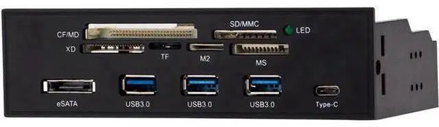 Main image of 5.25 Inch All-in-One Front Panel Card Reader, 3×USB3.0 + USB-C + eSATA Port, Multi-Slot Memory Card Reader Supports MD, SD/MMC, XD, TF, M2, MS & 64G CF Cards for Desktop PC Case