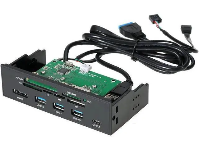 Alt view image 3 of 6 - 5.25 Inch All-in-One Front Panel Card Reader, 3×USB3.0 + USB-C + eSATA Port, Multi-Slot Memory Card Reader Supports MD, SD/MMC, XD, TF, M2, MS & 64G CF Cards for Desktop PC Case