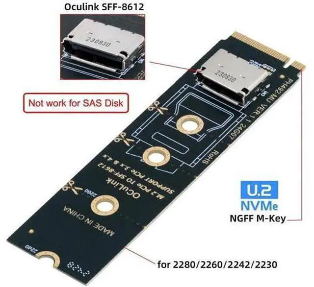 Alt view image 2 of 7 - 2280 M.2 M-Key PCIe 4.0 to OCuLink SFF-8612 SFF-8611 Vertical Host Adapter, Compatible with ASUS MSI Gigabyte ASRock Motherboard, for NVMe U.2 SSD & External eGPU Dock