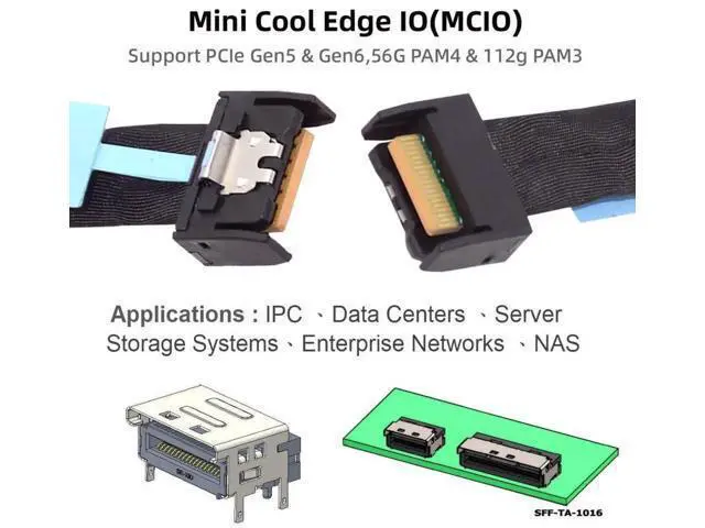 Alt view image 5 of 7 - 0.5M PCIE 5.0 MCIO 4X 38Pin Extender Cable, SFFTA1016 Mini Cool Edge IO 56Gbps HighSpeed Cable for Server NVMe SSD/RAID/HBA