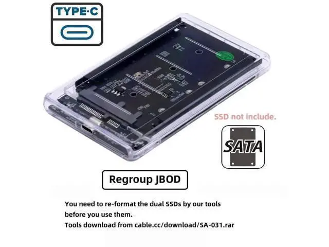 Alt view image 2 of 7 - Dual NGFF B+M-Key M.2 SATA + 2.5 Inch SATA Combo Enclosure, USB 3.0 Type-C Multi-Disk Storage Case Support RAID 0, JBOD, Span Mode