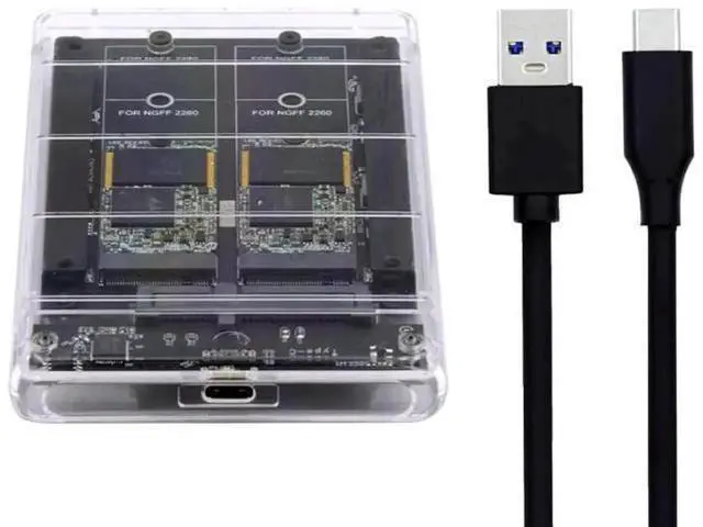 Main image of Dual NGFF B+M-Key M.2 SATA + 2.5 Inch SATA Combo Enclosure, USB 3.0 Type-C Multi-Disk Storage Case Support RAID 0, JBOD, Span Mode