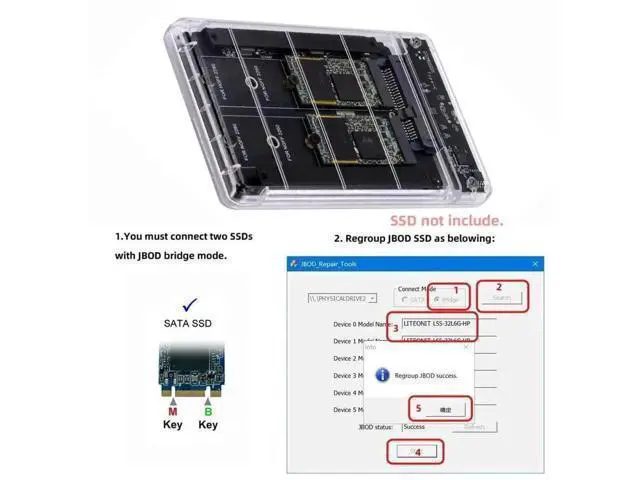 Alt view image 4 of 7 - Dual NGFF B+M-Key M.2 SATA + 2.5 Inch SATA Combo Enclosure, USB 3.0 Type-C Multi-Disk Storage Case Support RAID 0, JBOD, Span Mode