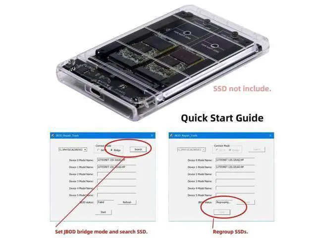 Alt view image 6 of 7 - Dual NGFF B+M-Key M.2 SATA + 2.5 Inch SATA Combo Enclosure, USB 3.0 Type-C Multi-Disk Storage Case Support RAID 0, JBOD, Span Mode