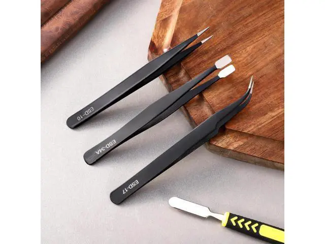 Alt view image 6 of 7 - 11PCS ESD Anti-Static Stainless Steel Precision Tweezers Kit with Storage Bag for Electronics, Lab, Jewelry & DIY Crafts