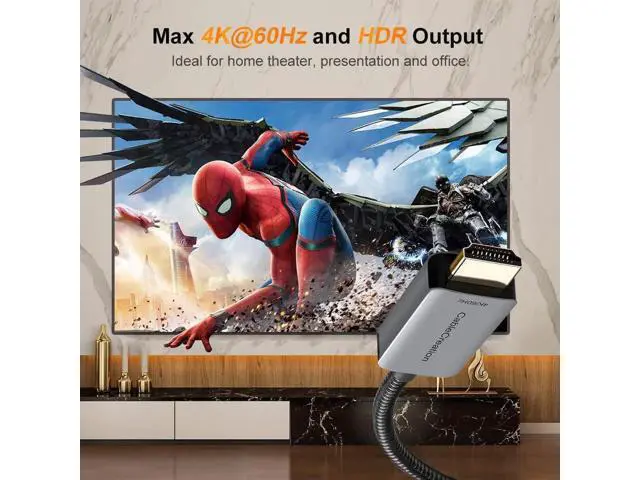 Alt view image 4 of 7 - 8FT Braided Active DP 1.4 to HDMI 2.0 Cable, Unidirectional DisplayPort to HDMI Cord Supports 4K@60Hz, 2K@144Hz, 1080P@144Hz HDR, Eyefinity Multi-Display, Aluminum Shell