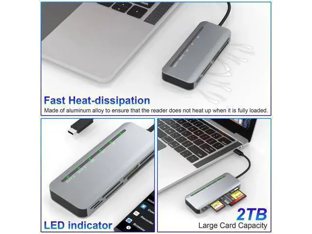 Alt view image 7 of 7 - 7-in-1 USB C Multi Card Reader, 5Gbps Aluminum Memory Card Adapter Supports SD/TF/CF/XD/Memory Stick Pro Duo, OTG Card Reader for Digital Cameras, iPhone 15/16, Android Phones, Tablets & Laptops