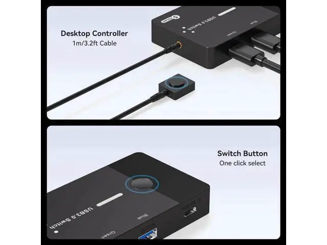 Alt view image 6 of 7 - 2-Port USB 3.0 Sharing Switch with 4 Ports, Support USB-A & USB-C Peripherals, External Desktop Controller & 2 USB 3.0 Cables Included for 2 PCs Share Keyboard Mouse Printer Scanner