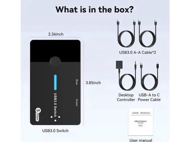 Alt view image 2 of 7 - 2-Port USB 3.0 Sharing Switch with 4 Ports, Support USB-A & USB-C Peripherals, External Desktop Controller & 2 USB 3.0 Cables Included for 2 PCs Share Keyboard Mouse Printer Scanner