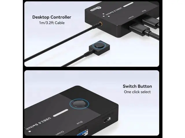 Alt view image 6 of 7 - 2 Computers USB 3.0 Switch Hub, 4 Ports Support USB-A & USB-C Peripherals, Sharing Keyboard Mouse Printer Scanner, Equipped with 2 USB 3.0 Cables & Desktop Controller