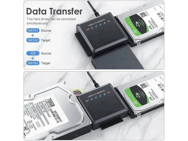 Alt view image 5 of 7 - USB3.0 SATA IDE Hard Drive Reader with One-Touch Clone Function, Fits 2.5/3.5 Inch HDD/SSD, Comes with 12V Power Adapter