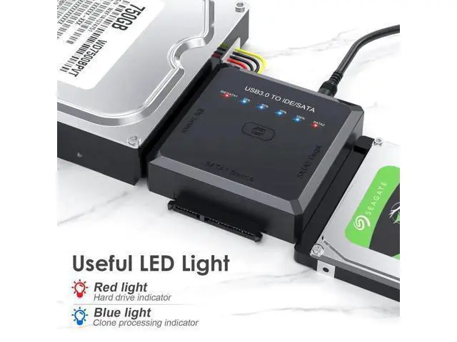Alt view image 6 of 7 - USB3.0 SATA IDE Hard Drive Reader with One-Touch Clone Function, Fits 2.5/3.5 Inch HDD/SSD, Comes with 12V Power Adapter