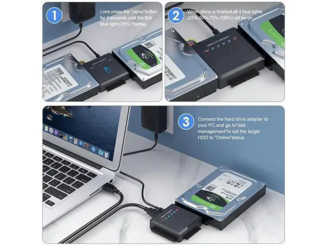 Alt view image 3 of 7 - USB3.0 SATA IDE Hard Drive Reader with One-Touch Clone Function, Fits 2.5/3.5 Inch HDD/SSD, Comes with 12V Power Adapter