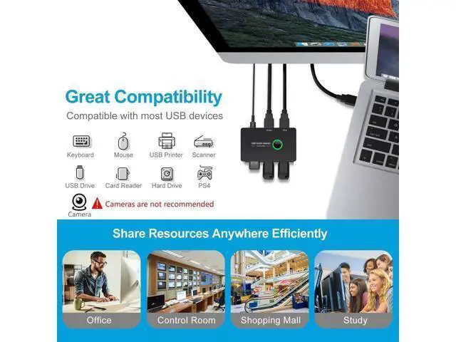 Alt view image 4 of 7 - 2-Port USB 3.0 KM Switch, 2 Computers Share 4 USB Peripherals, USB Switch Selector for Mouse Keyboard Printer Scanner, Compatible with Windows Mac Linux