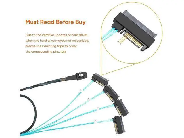 Alt view image 2 of 7 - 2 Pack 3.3FT SFF-8087 to 4×SFF-8482 Internal Mini SAS Cable with SATA Power