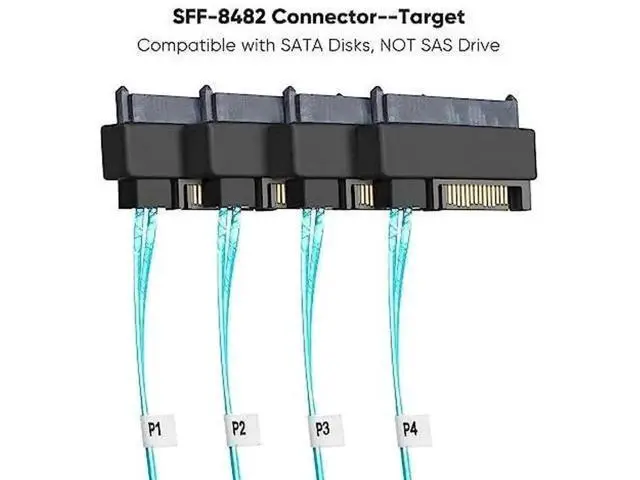 Alt view image 5 of 7 - 2 Pack 3.3FT SFF-8087 to 4×SFF-8482 Internal Mini SAS Cable with SATA Power