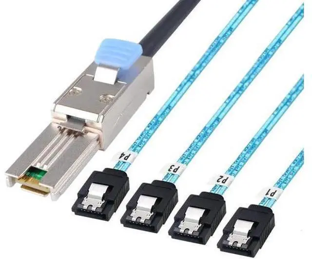 Main image of 2 Pack 1M SFF-8088 Mini SAS 26Pin Male to 4×7Pin SATA Female Breakout Cable with Latch