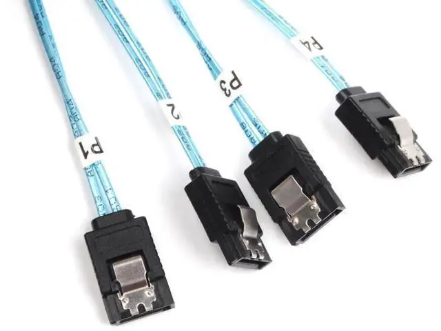 Alt view image 3 of 6 - 2 Pack 1M SFF-8088 Mini SAS 26Pin Male to 4×7Pin SATA Female Breakout Cable with Latch