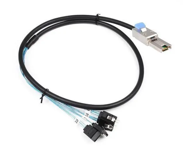 Alt view image 5 of 6 - 2 Pack 1M SFF-8088 Mini SAS 26Pin Male to 4×7Pin SATA Female Breakout Cable with Latch