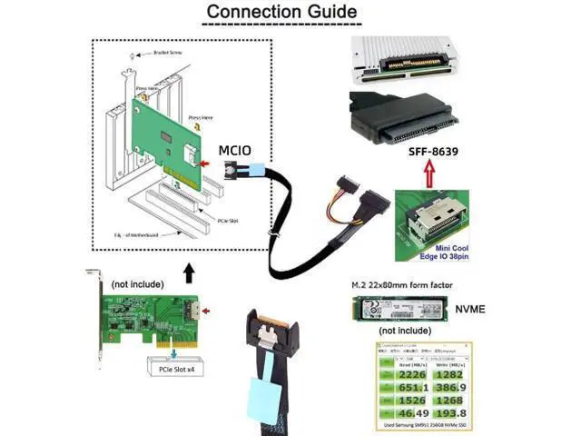 Alt view image 3 of 7 - PCIe 5.0 MCIO 4X 38Pin SFF-TA-1016 to U.2 SFF-8639 NVMe SSD Cable with SATA 15Pin Power, 0.5M Internal Server Storage Cable