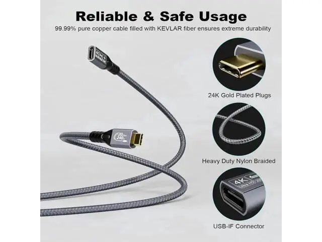 Alt view image 6 of 7 - 16.4FT USB-C 3.2 Gen2x2 Extension Cable, Male to Female Extender, 20Gbps Data, 240W PD Charging, 4K@60Hz Video for External SSD, eGPU