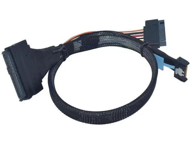 Alt view image 2 of 7 - 50cm 1.6ft PCIe 5.0 MCIO x4 to U.2 SFF-8639 NVMe Cable with 15-Pin SATA Power, Mini Cool Edge IO High-Speed Extension Cord for Server Motherboard Enterprise NVMe SSD Storage