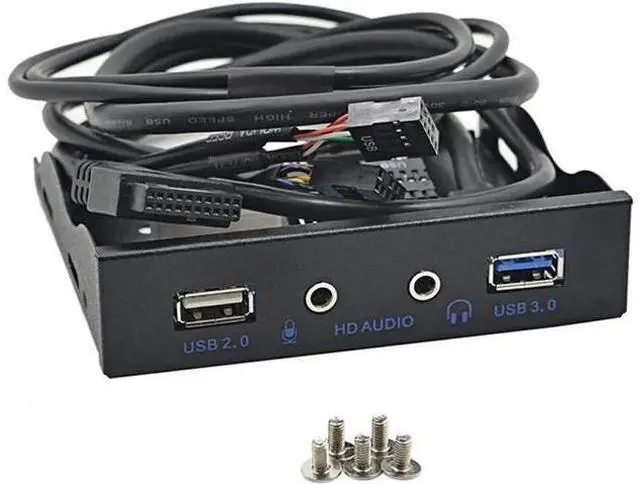 Main image of 3.5 Inch Floppy Bay Multi-Function Front Panel Hub, 2×USB3.0 + HD Audio & Mic Jack Metal Expansion Bracket, Comes with 20Pin USB3.0 + 10Pin USB2.0 Internal Adapter Cables for Desktop PC Chassis