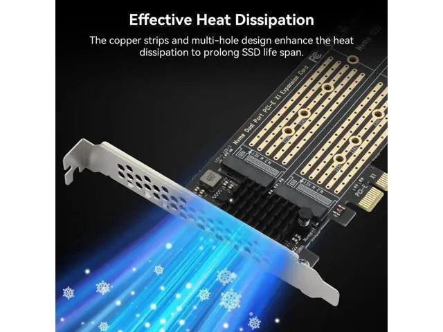 Alt view image 2 of 7 - Dual M.2 NVMe PCIe Expansion Card with Aluminum Heatsink, Supports M Key & B+M Key 2230/2242/2260/2280 SSD, Low Profile Bracket Compatible with PCIe X1/X4/X8/X16 Slots