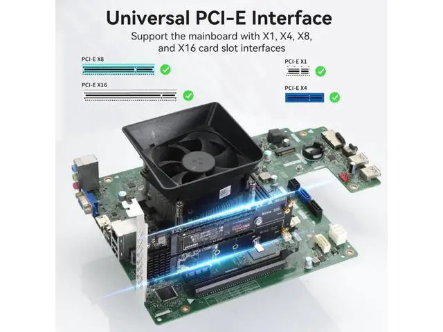 Alt view image 6 of 7 - Dual M.2 NVMe PCIe Expansion Card with Aluminum Heatsink, Supports M Key & B+M Key 2230/2242/2260/2280 SSD, Low Profile Bracket Compatible with PCIe X1/X4/X8/X16 Slots