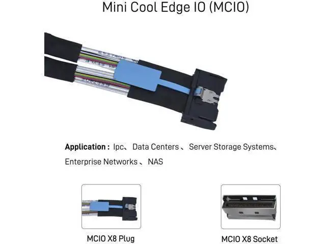 Alt view image 5 of 6 - 50cm 1.6ft PCIe 4.0 MCIO x8 to Dual SFF-8639 U.2 NVMe Splitter Cable with 15-Pin SATA Power, Mini Cool Edge IO High-Speed Storage Extension Cord for Server Motherboard Dual NVMe SSD Arrays