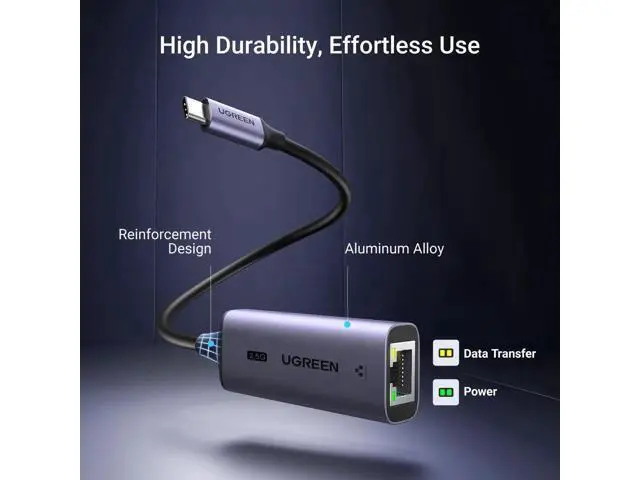 Alt view image 4 of 7 - UGREEN 2.5G USB-C to RJ45 Ethernet Adapter, Aluminum Thunderbolt 3/4 Compatible 2500Mbps LAN Network Dongle for NAS, MacBook Air/Pro, Dell XPS, iPhone 15 Pro/Max
