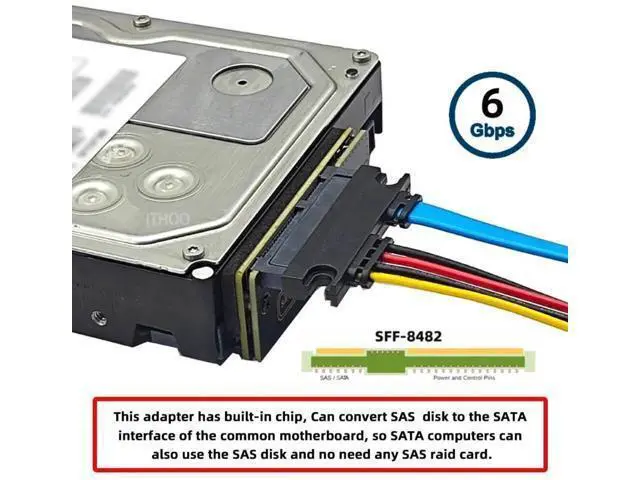 Alt view image 6 of 7 - SATA to SAS Adapter, SFF-8482 Converter for 2.5/3.5 Inch SAS Hard Drive Connecting to Motherboard SATA Port