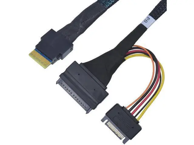 Alt view image 5 of 5 - PCIe 4.0 SlimSAS 4i SFF-8654 to U.2 SFF-8639 NVMe SSD Cable with 15Pin SATA Power, Internal Server Storage Interconnect Wire, 1.6FT / 50CM Length