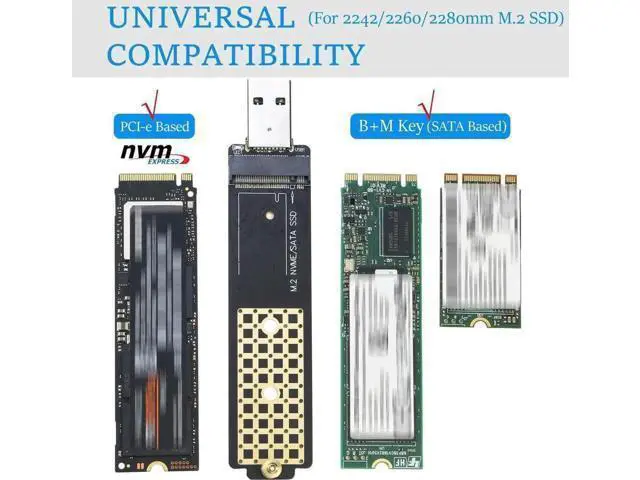 Alt view image 6 of 6 - Dual Protocol M.2 to USB 3.1 Reader Adapter, NVMe PCI-E M-Key + B+M Key SATA NGFF SSD Converter, Portable M.2 SSD USB Reader Supports 2230/2242/2260/2280 SSD