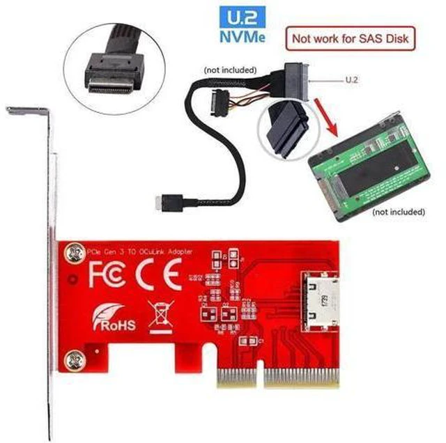Alt view image 2 of 7 - PCIe 4.0 x4 to Oculink SFF-8611/SFF-8612 Host Adapter Card with Full Height Bracket for External PCIe SSD