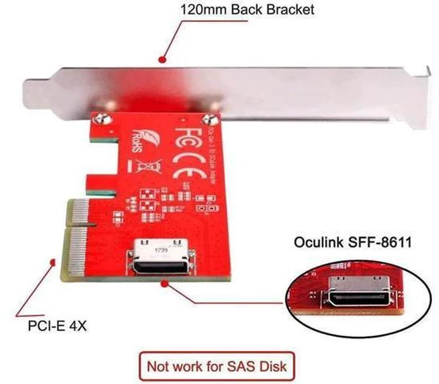 Alt view image 7 of 7 - PCIe 4.0 x4 to Oculink SFF-8611/SFF-8612 Host Adapter Card with Full Height Bracket for External PCIe SSD