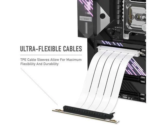 Alt view image 4 of 6 - PCIe Gen 4 x16 Extreme Flexible GPU Riser Cable, 20cm(7.87in) Right Angle Connector, High Speed PCIe 4.0 Extension Cord, White, Compatible with RTX 3090/3090Ti/4080/4090 Graphics Cards