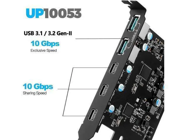 Alt view image 2 of 4 - PCIe X4 USB 3.2 Gen 2 Expansion Card, 5-Port Front Panel USB Controller Adapter (3×USB-C + 2×USB-A), 10Gbps SuperSpeed PCI Express Add-On Card for Desktop Motherboard