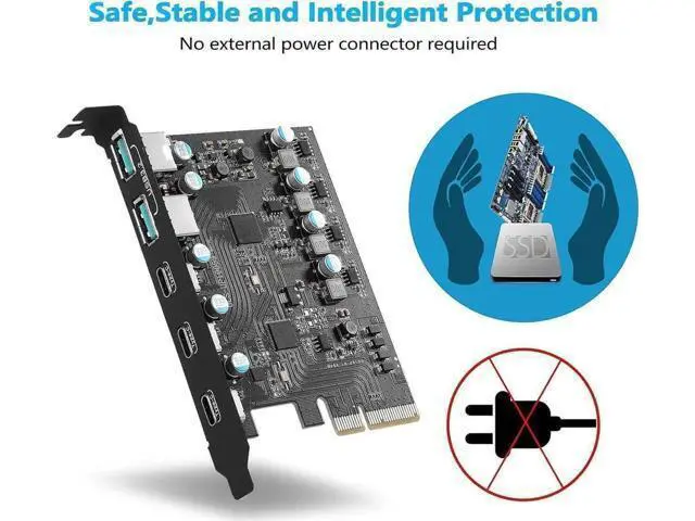 Alt view image 4 of 4 - PCIe X4 USB 3.2 Gen 2 Expansion Card, 5-Port Front Panel USB Controller Adapter (3×USB-C + 2×USB-A), 10Gbps SuperSpeed PCI Express Add-On Card for Desktop Motherboard