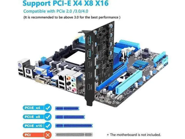 Alt view image 3 of 4 - PCIe X4 USB 3.2 Gen 2 Expansion Card, 5-Port Front Panel USB Controller Adapter (3×USB-C + 2×USB-A), 10Gbps SuperSpeed PCI Express Add-On Card for Desktop Motherboard