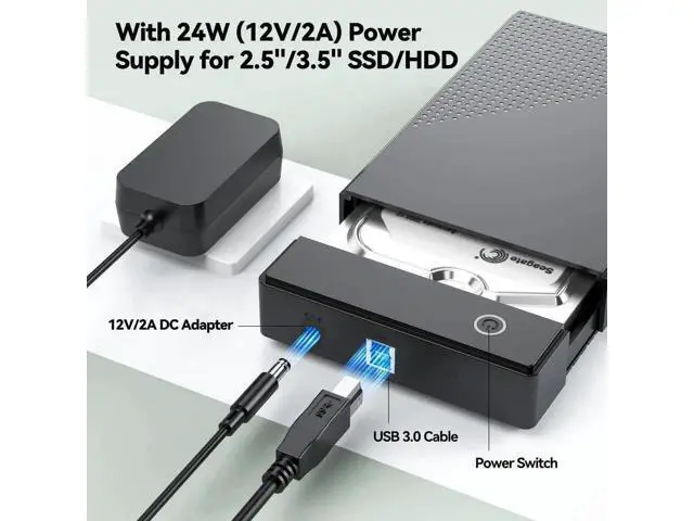 Alt view image 2 of 7 - 3.5 Inch SATA Hard Drive Enclosure, USB 3.0 External HDD Case Supports UASP & Max 20TB Storage, Comes with 12V 24W Power Adapter for Data Recovery & Desktop Storage Backup