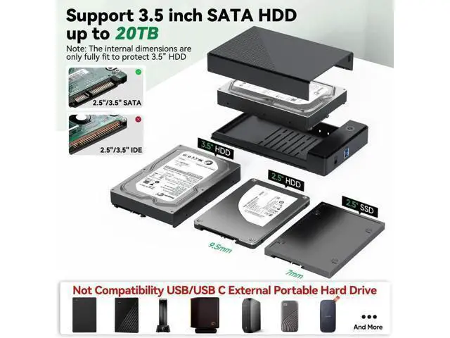 Alt view image 6 of 7 - 3.5 Inch SATA Hard Drive Enclosure, USB 3.0 External HDD Case Supports UASP & Max 20TB Storage, Comes with 12V 24W Power Adapter for Data Recovery & Desktop Storage Backup