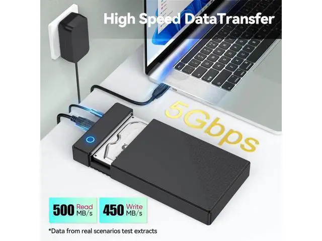 Alt view image 3 of 7 - 3.5 Inch SATA Hard Drive Enclosure, USB 3.0 External HDD Case Supports UASP & Max 20TB Storage, Comes with 12V 24W Power Adapter for Data Recovery & Desktop Storage Backup