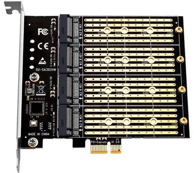 Main image of 4-Port B Key M.2 SATA PCIe 3.0 x1 Expansion Card with ASMedia ASM1064 Chip, PCI-E NGFF SSD Riser Adapter Card Specially for Chia Plot Mining, Support 2230/2242/2260/2280 SATA M.2 Drives