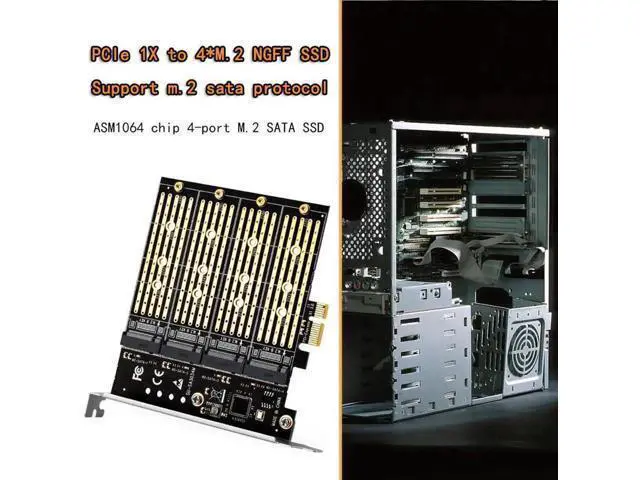 Alt view image 2 of 5 - 4-Port B Key M.2 SATA PCIe 3.0 x1 Expansion Card with ASMedia ASM1064 Chip, PCI-E NGFF SSD Riser Adapter Card Specially for Chia Plot Mining, Support 2230/2242/2260/2280 SATA M.2 Drives