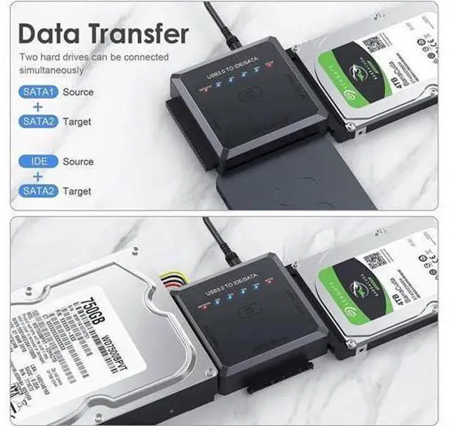 Alt view image 6 of 7 - USB 3.0 SATA IDE Hard Drive Adapter with One-Touch Backup, Supports 2.5/3.5" HDD/SSD & Optical Drives, Equipped with 12V 2A Power Adapter