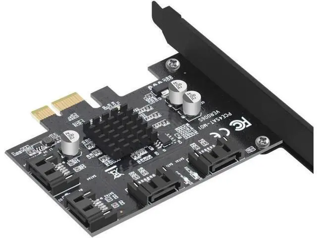 Alt view image 3 of 5 - 4-Port PCIe 3.0 X1 SATA 3.0 Expansion Card, Marvell 88SE9215 Chip, Non-RAID, Bootable for SSD/HDD, Black