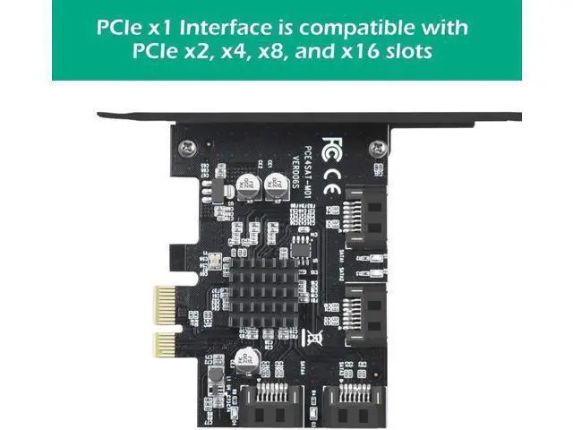 Alt view image 5 of 5 - 4-Port PCIe 3.0 X1 SATA 3.0 Expansion Card, Marvell 88SE9215 Chip, Non-RAID, Bootable for SSD/HDD, Black